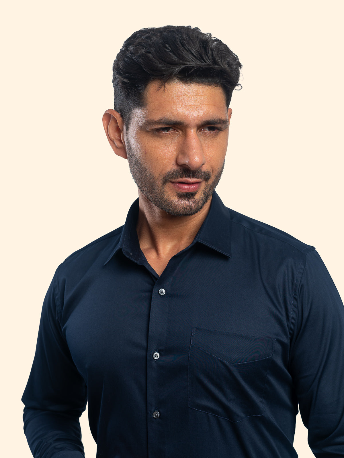 Navy Blue Lycra Plain Shirt