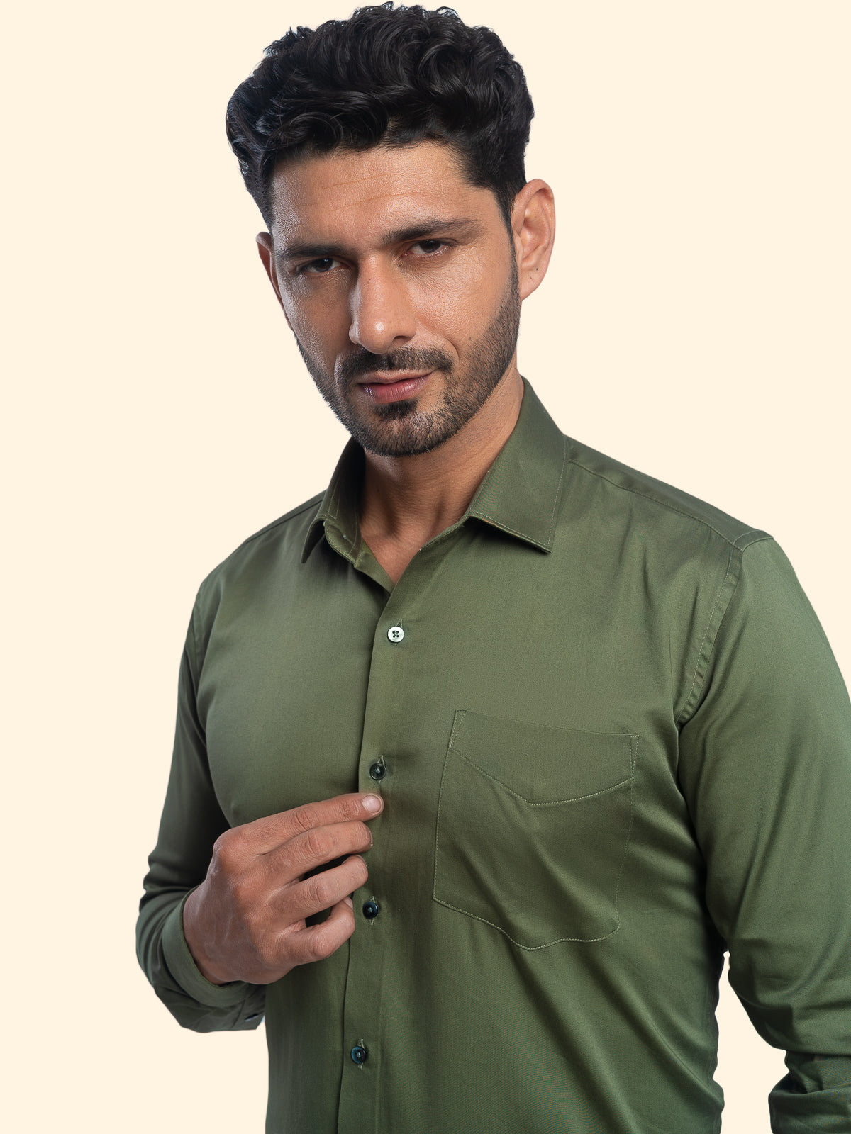 Olive Green Lycra Plain Shirt