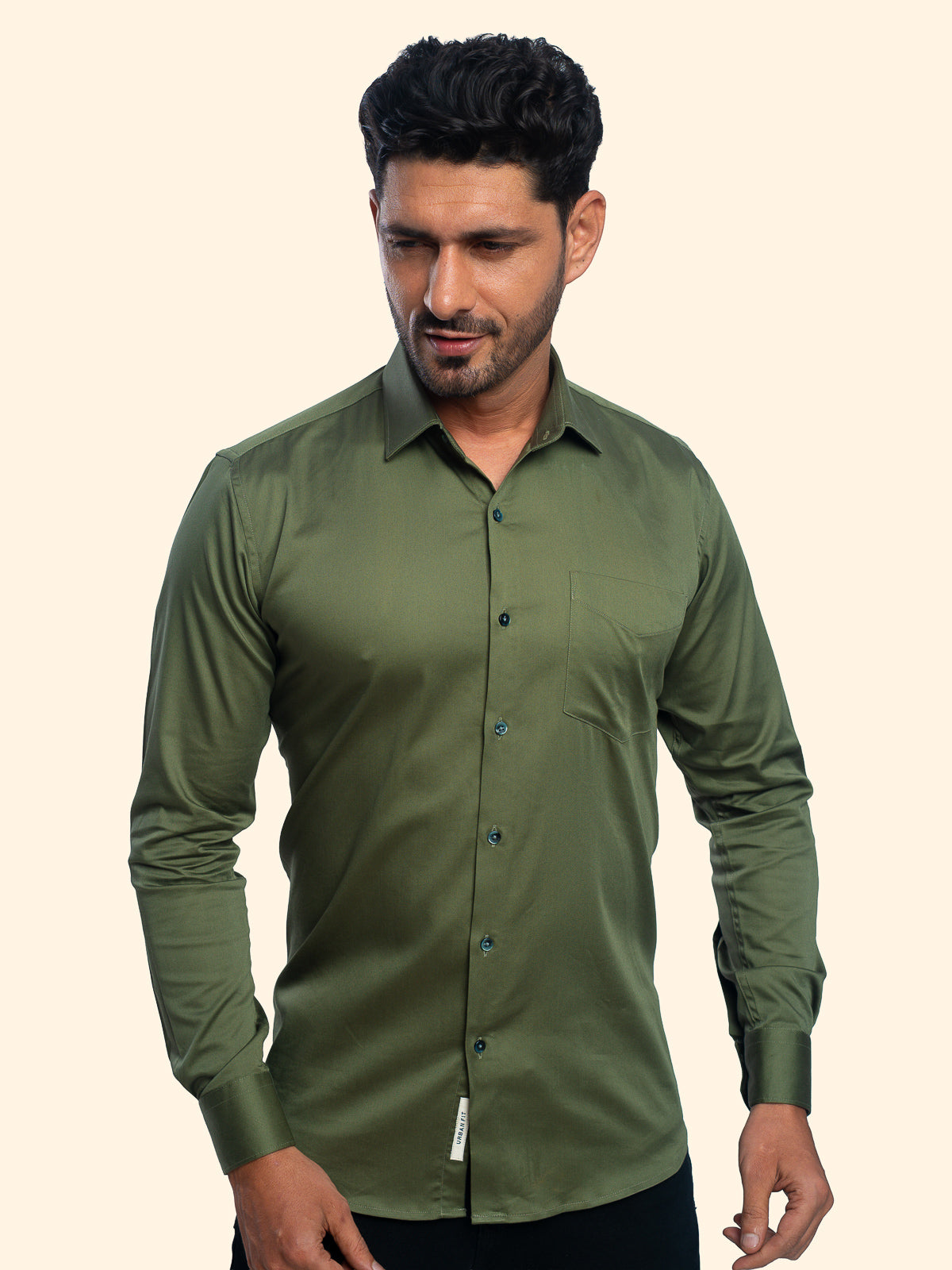 Olive Green Lycra Plain Shirt
