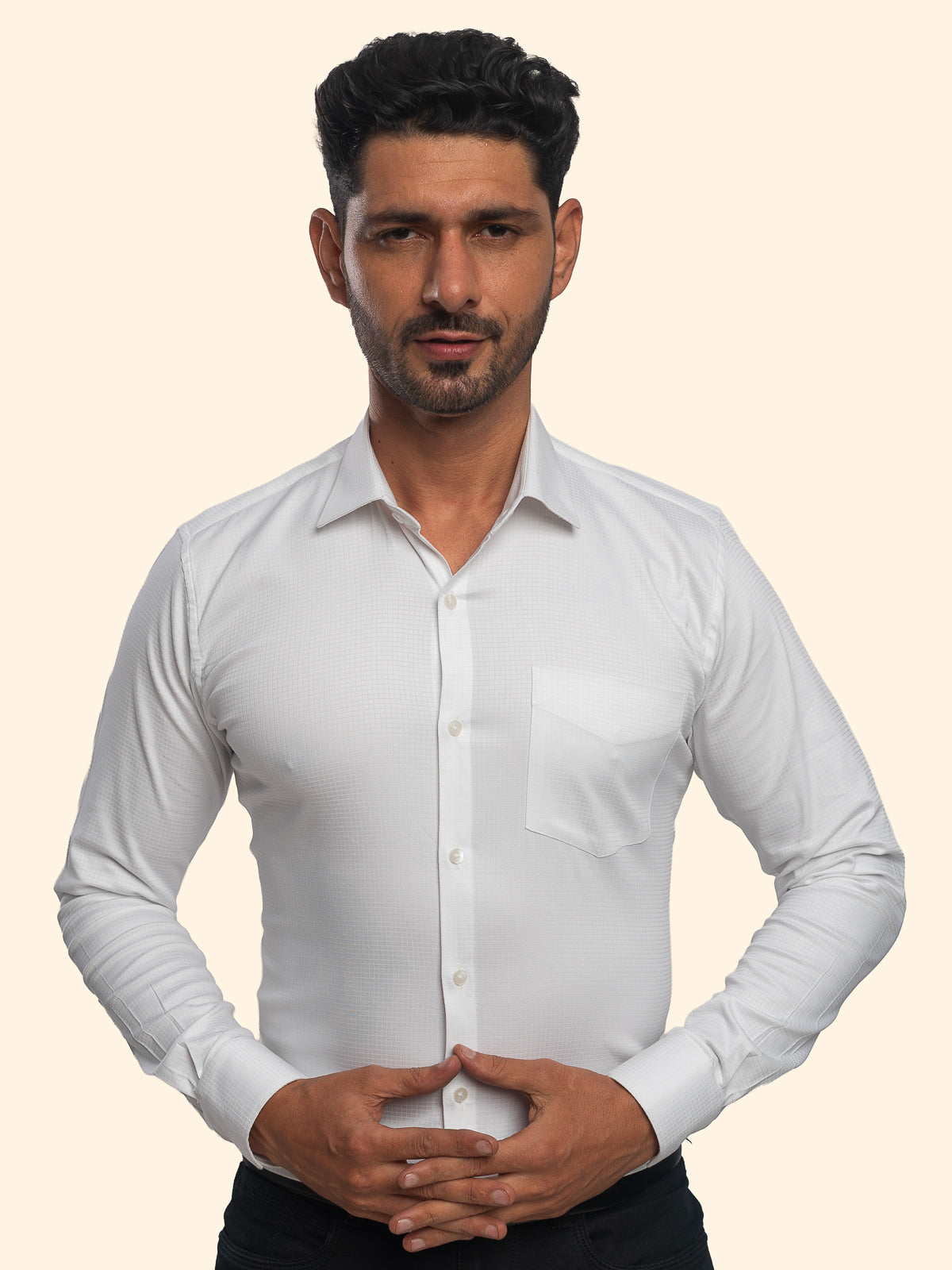 Oxford Grid White Checked Shirt