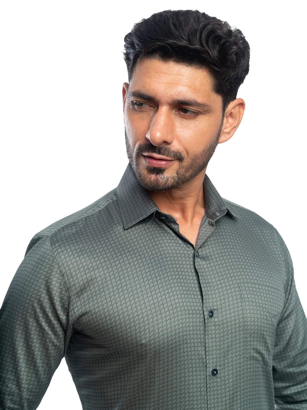 Patterned Shirt in Olive Green