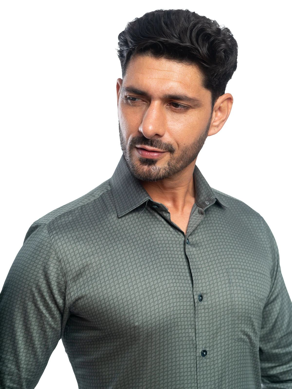 Patterned Shirt in Olive Green