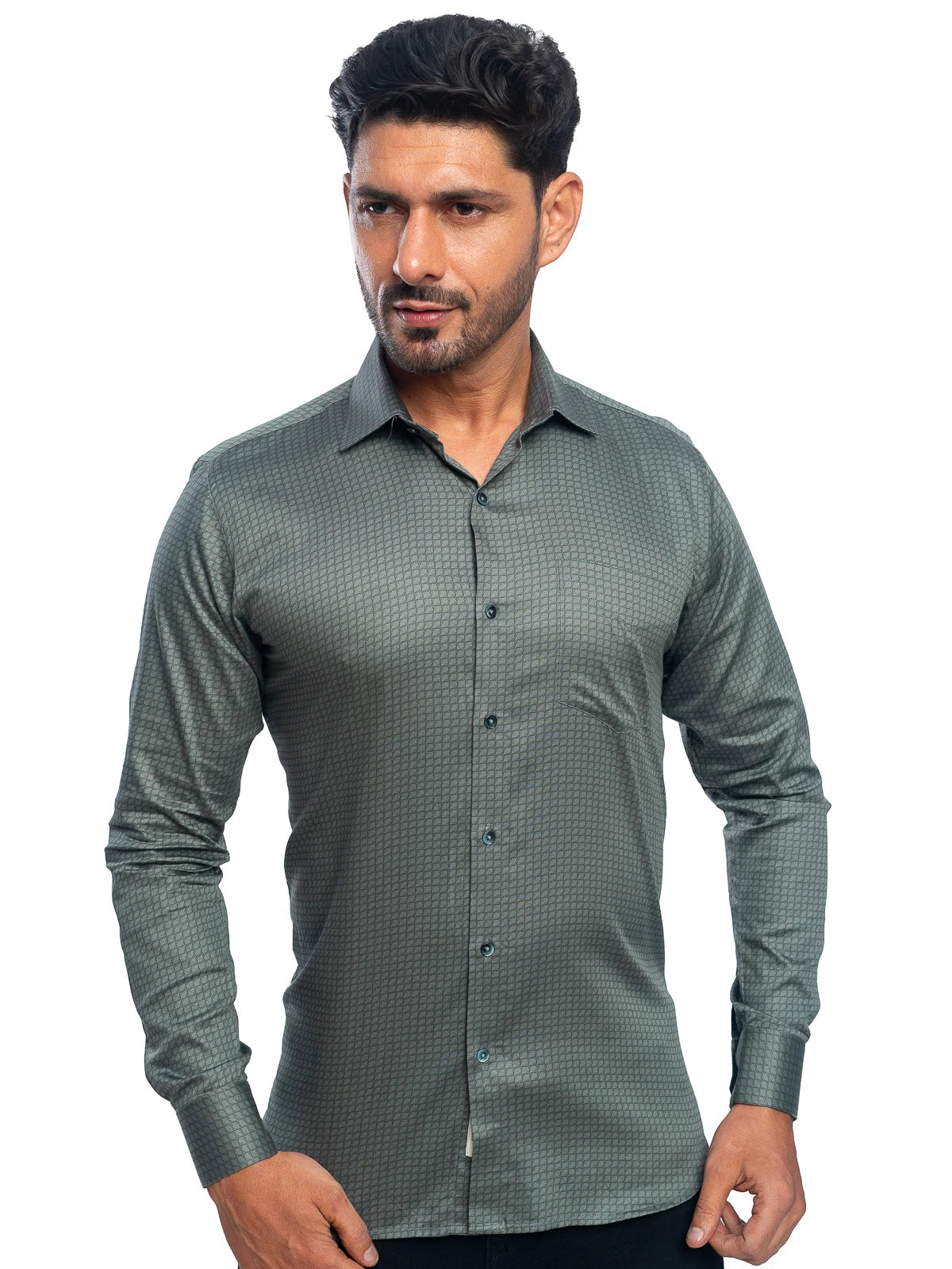 Patterned Shirt in Olive Green