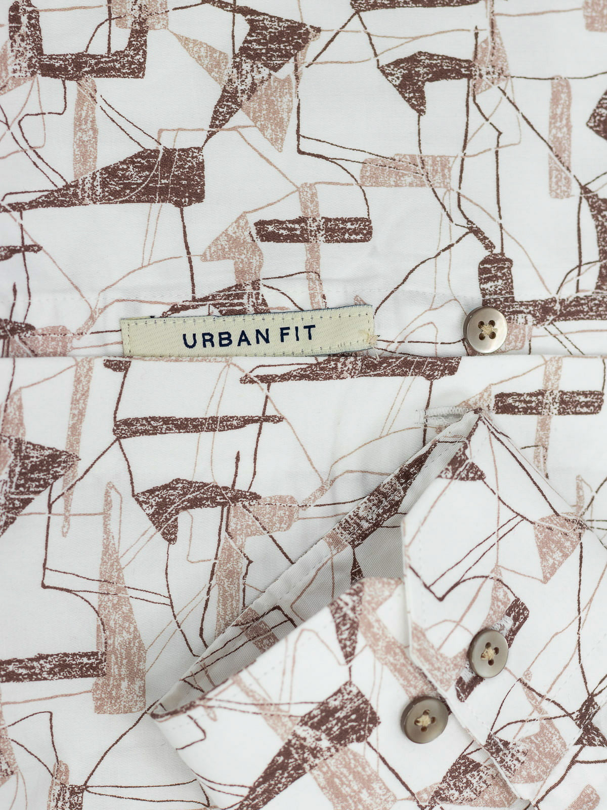 Abstract Print Shirt in White & Brown