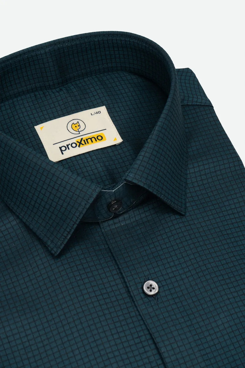 Dark Teal Mini Checks Stretch
