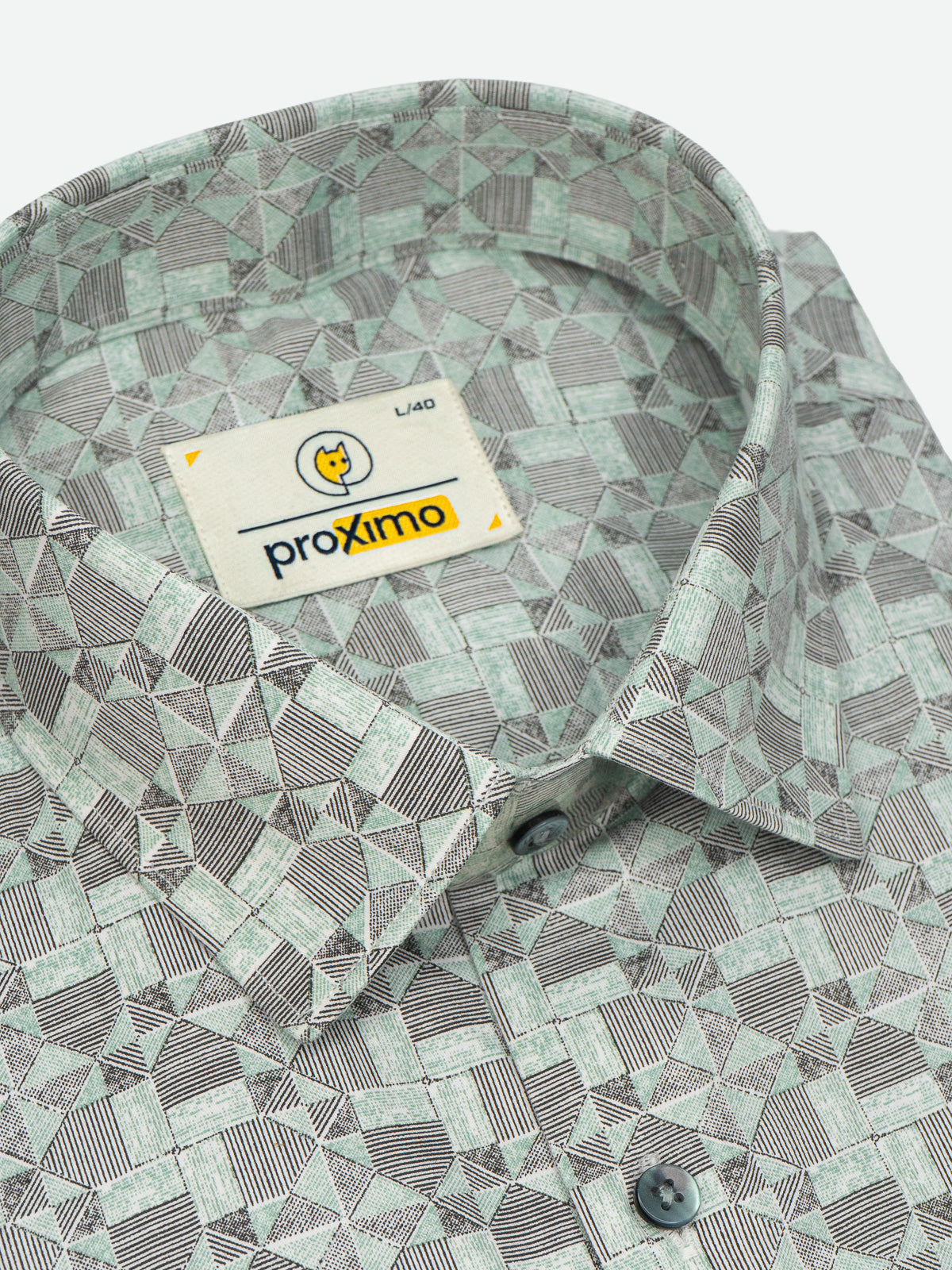 Geometric Print Shirt in Green & White