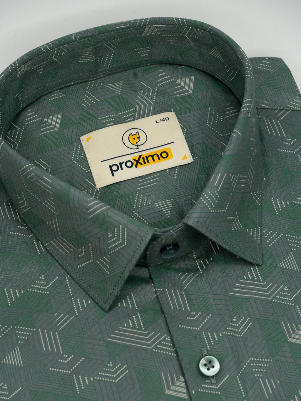 Geometric Print Shirt in Forest Green