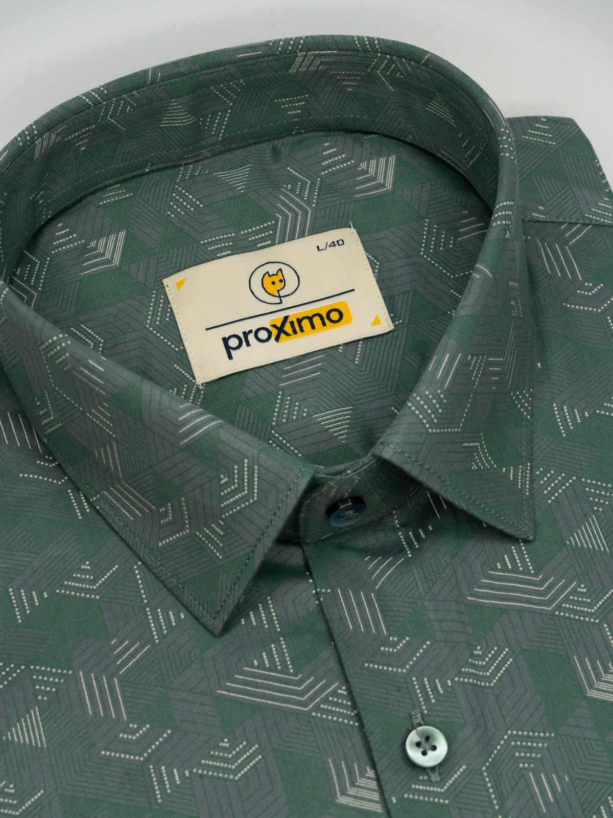Geometric Print Shirt in Forest Green