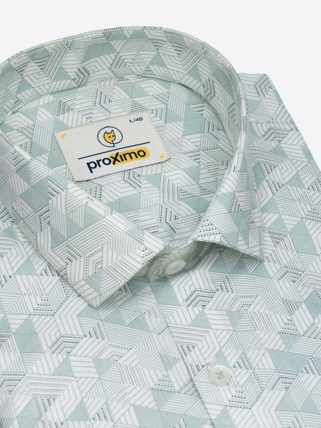 Geometric Print Shirt in Teal & White