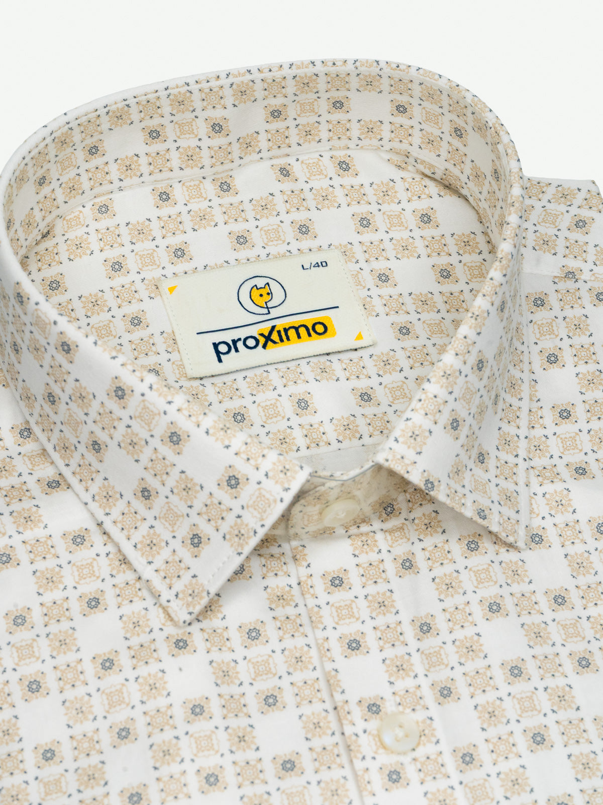 Geometric Print Shirt in Beige & White