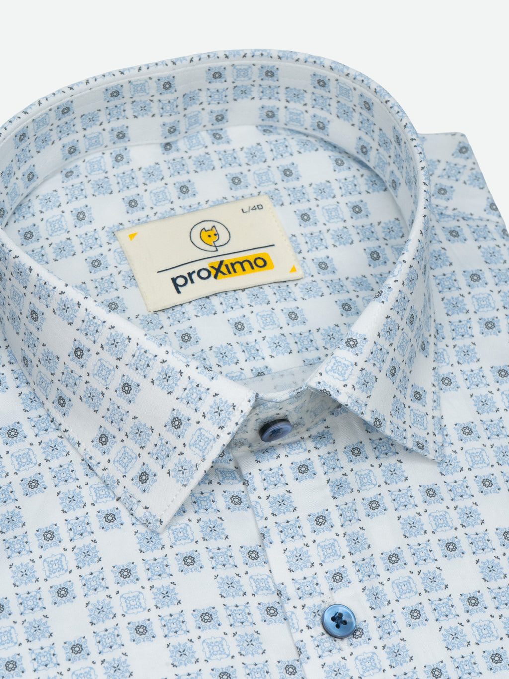 Geometric Print Shirt in Blue & White