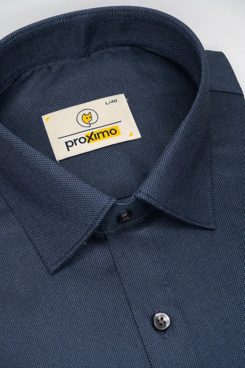 Deep Navy Solid Textured Stretch
