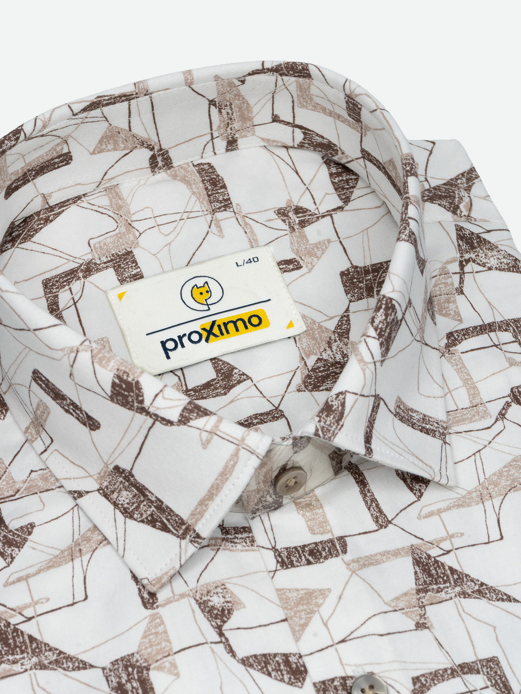 Abstract Print Shirt in White & Brown