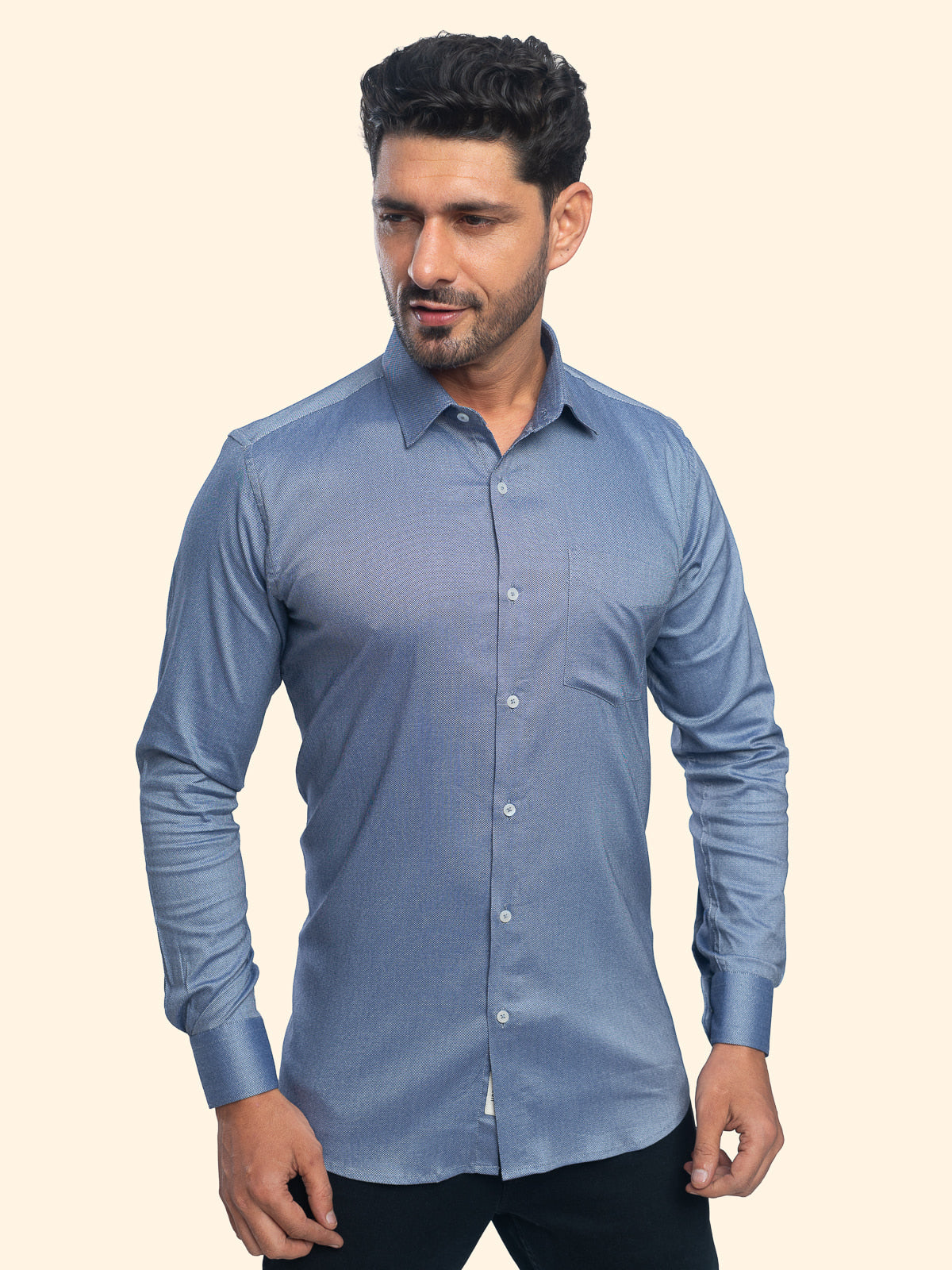 Grainline Marine-Salt Blue Plain Shirt