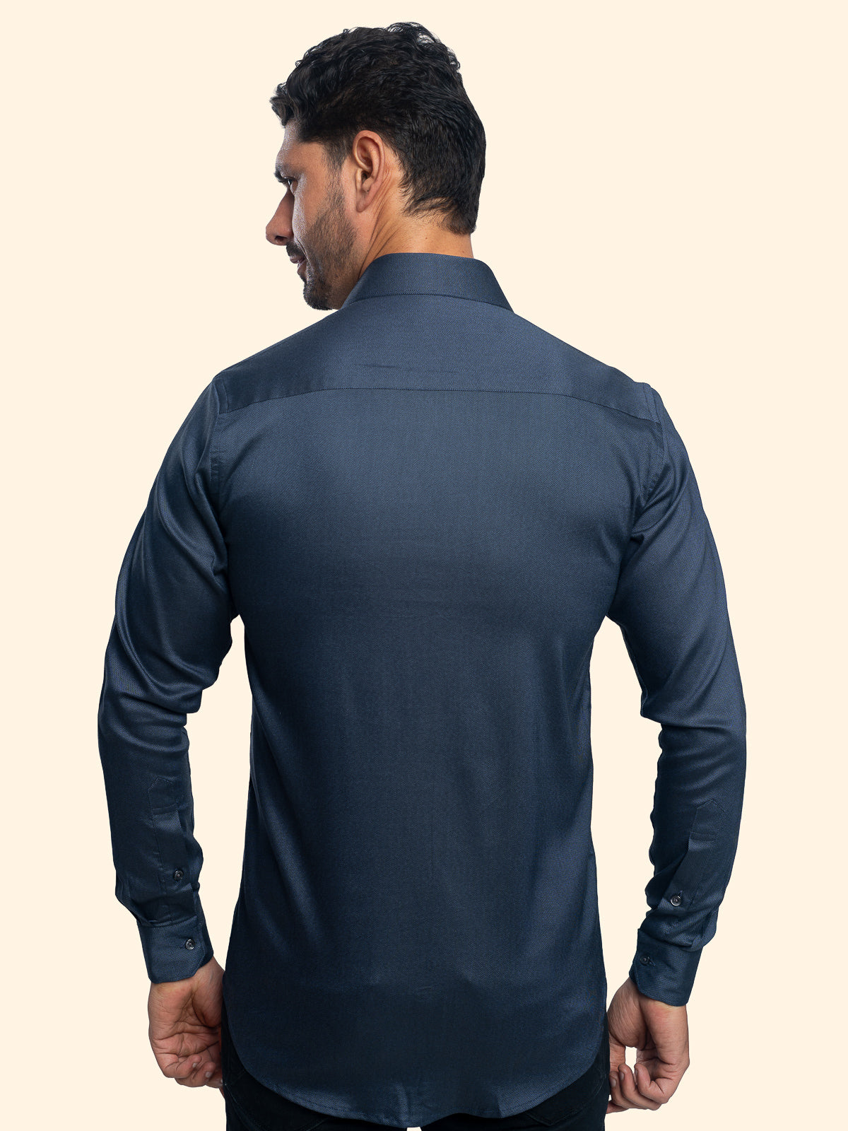 Grainline Dark Blue Lycra Plain Shirt