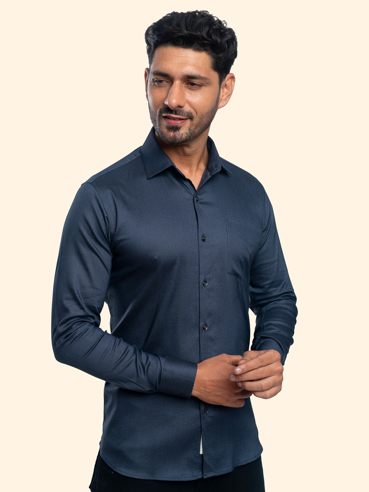 Grainline Dark Blue Lycra Plain Shirt