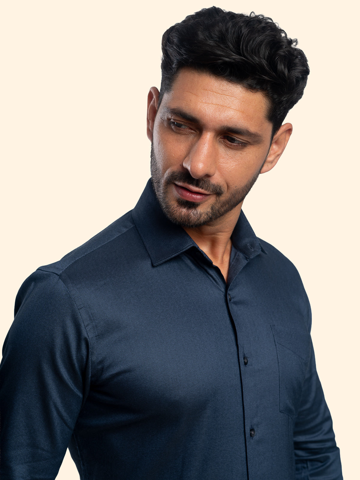 Grainline Dark Blue Lycra Plain Shirt