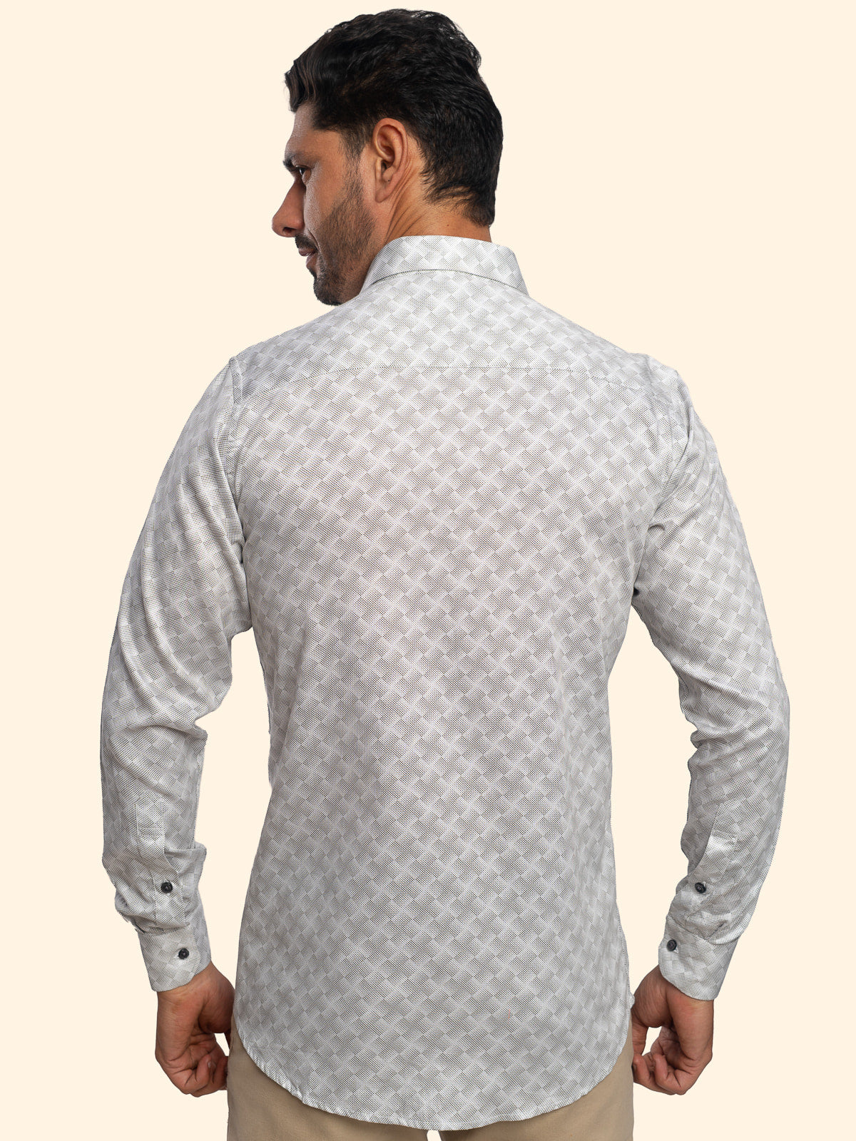 Diamond Mesh Beige Printed Shirt