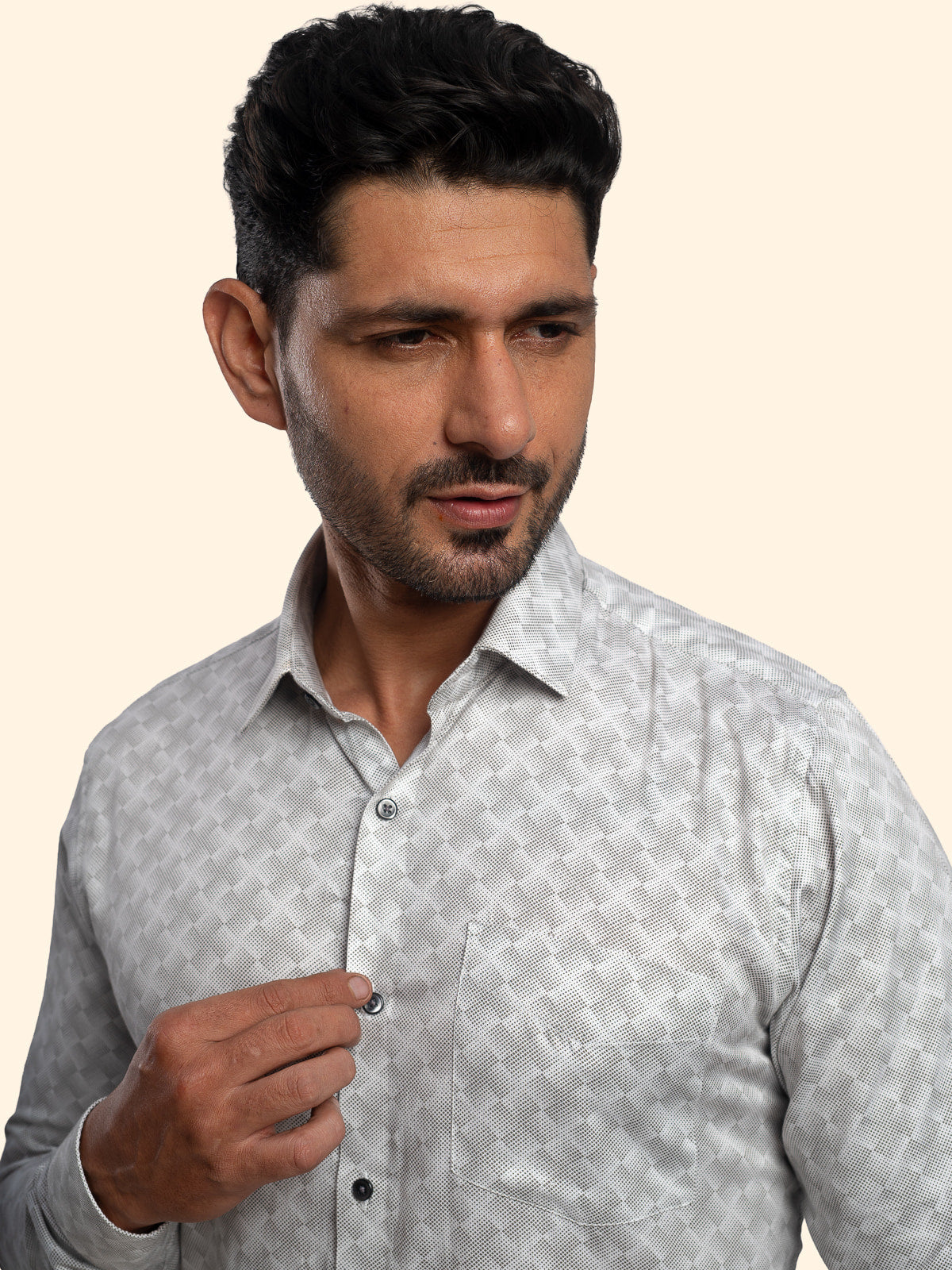 Diamond Mesh Beige Printed Shirt