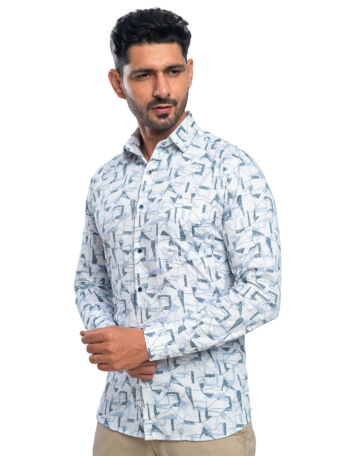Abstract Print Shirt in Blue & White