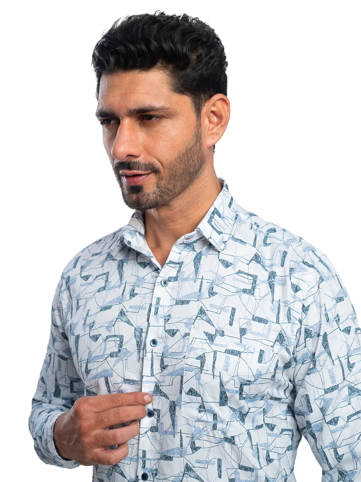 Abstract Print Shirt in Blue & White