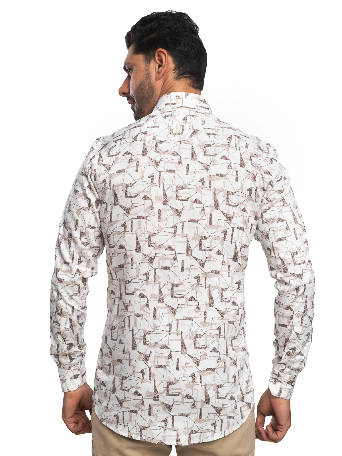Abstract Print Shirt in White & Brown