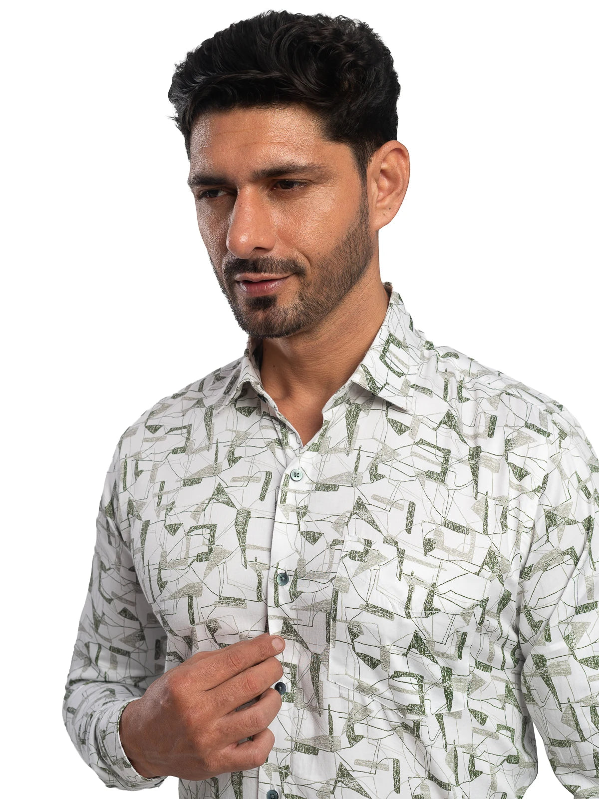 Abstract Print Shirt in Green & White