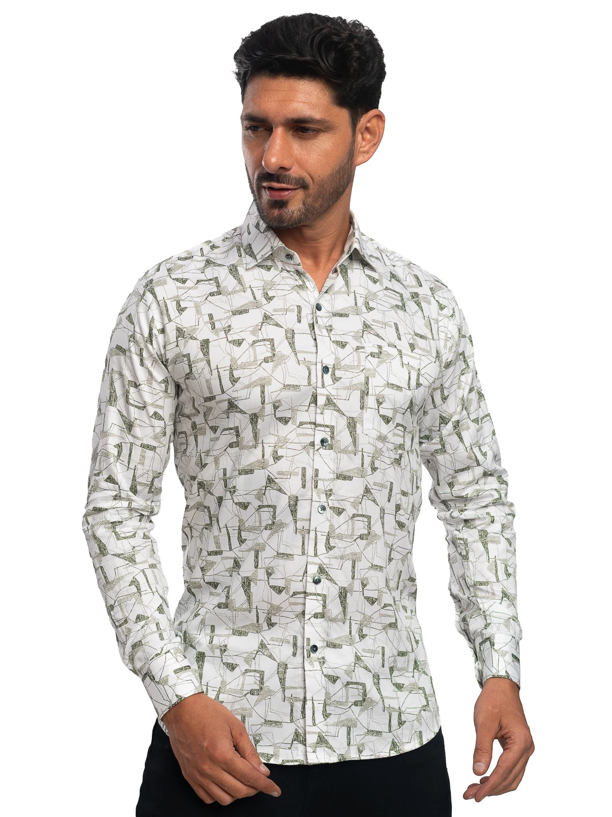 Abstract Print Shirt in Green & White