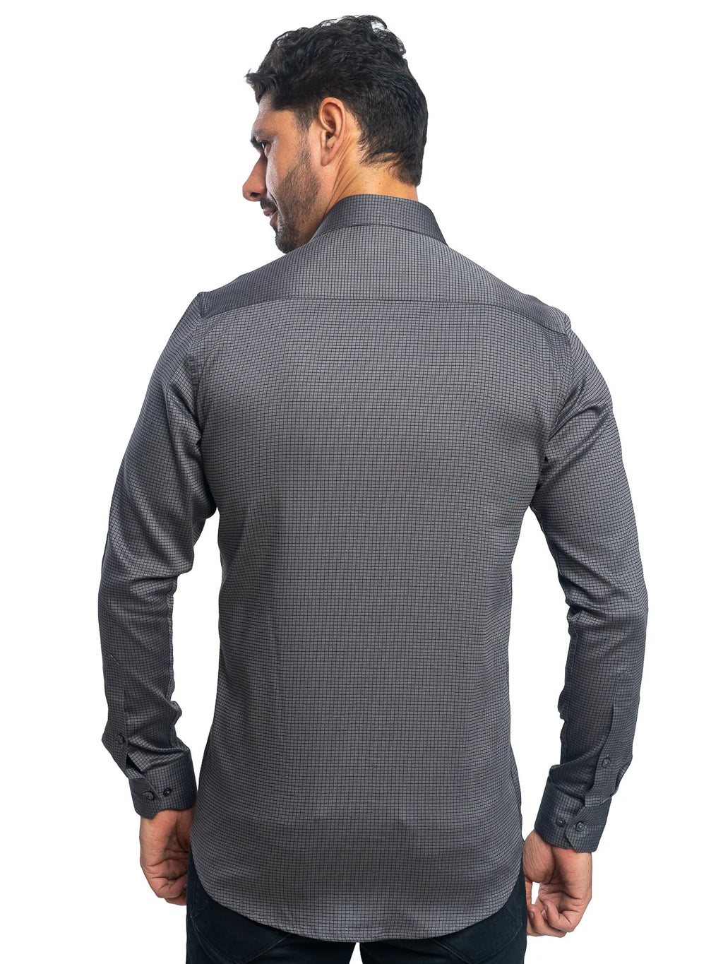 Grid Check Stretch Shirt in Black