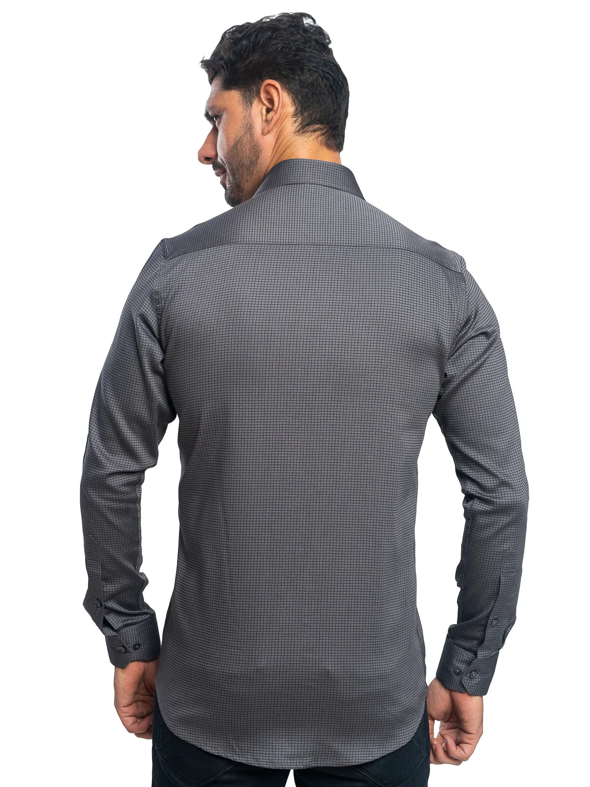 Grid Check Stretch Shirt in Black