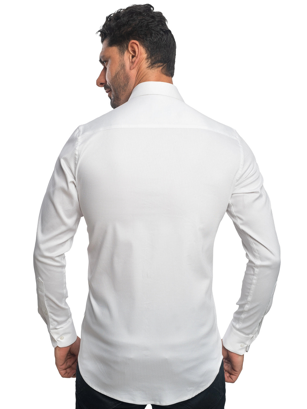 Grid Check Stretch Shirt in White