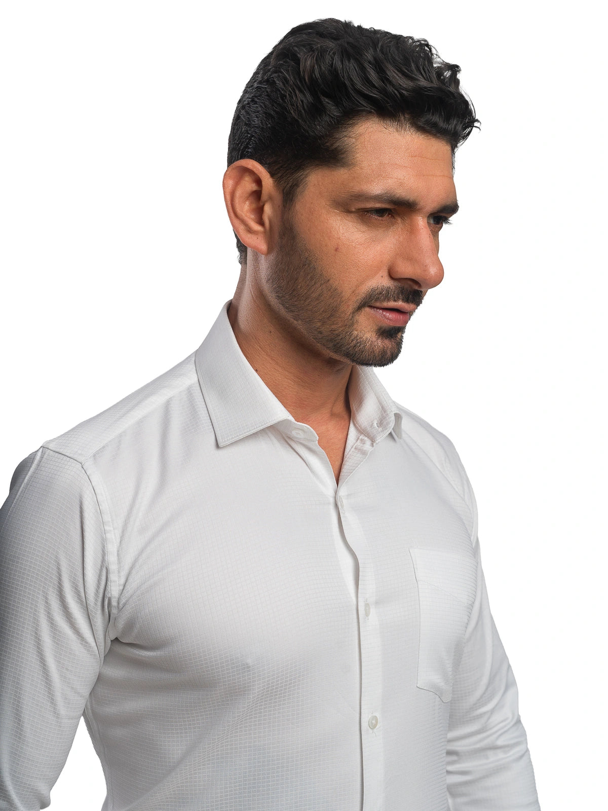 Grid Check Stretch Shirt in White