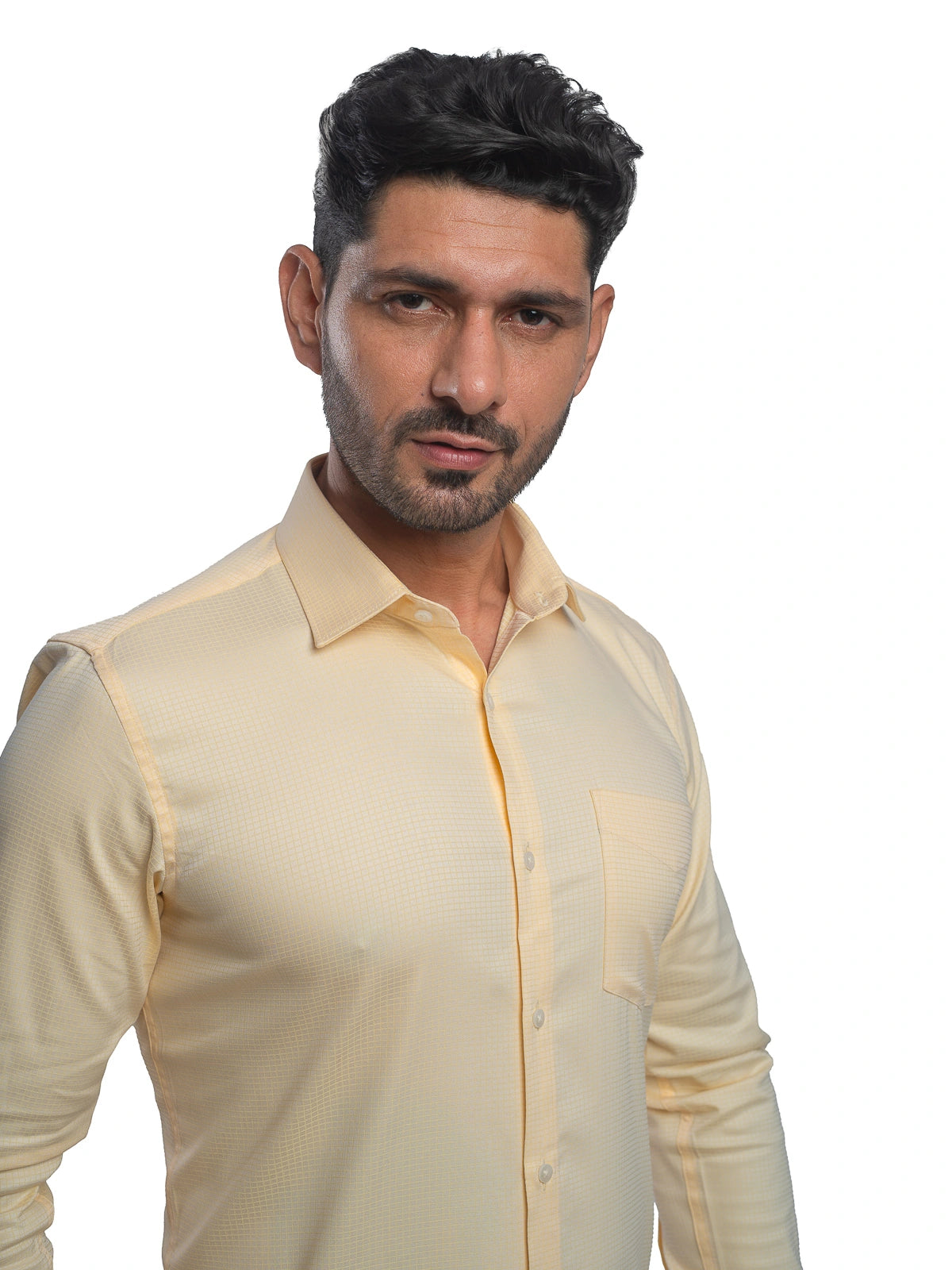 Grid Checks Stretch Shirt in Yellow