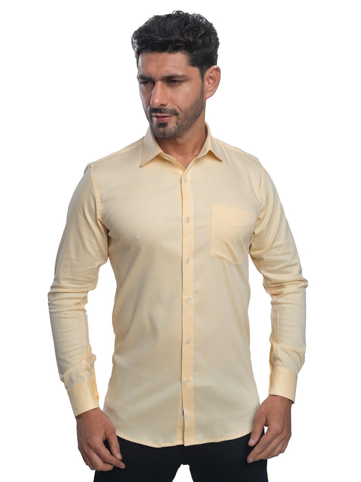 Grid Checks Stretch Shirt in Yellow