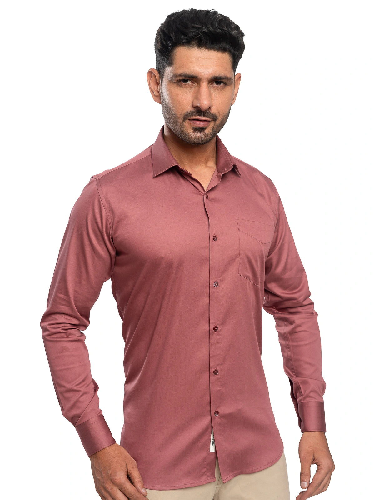 Solid Stretch Shirt in Muted Red
