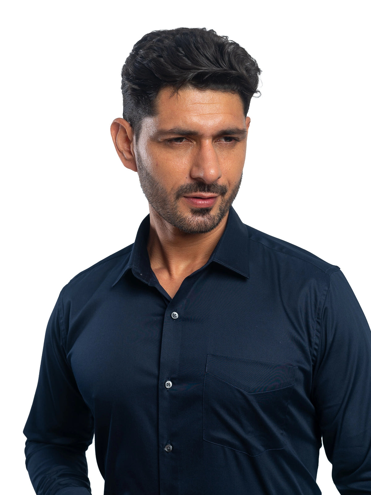Solid Stretch Shirt in Navy Blue
