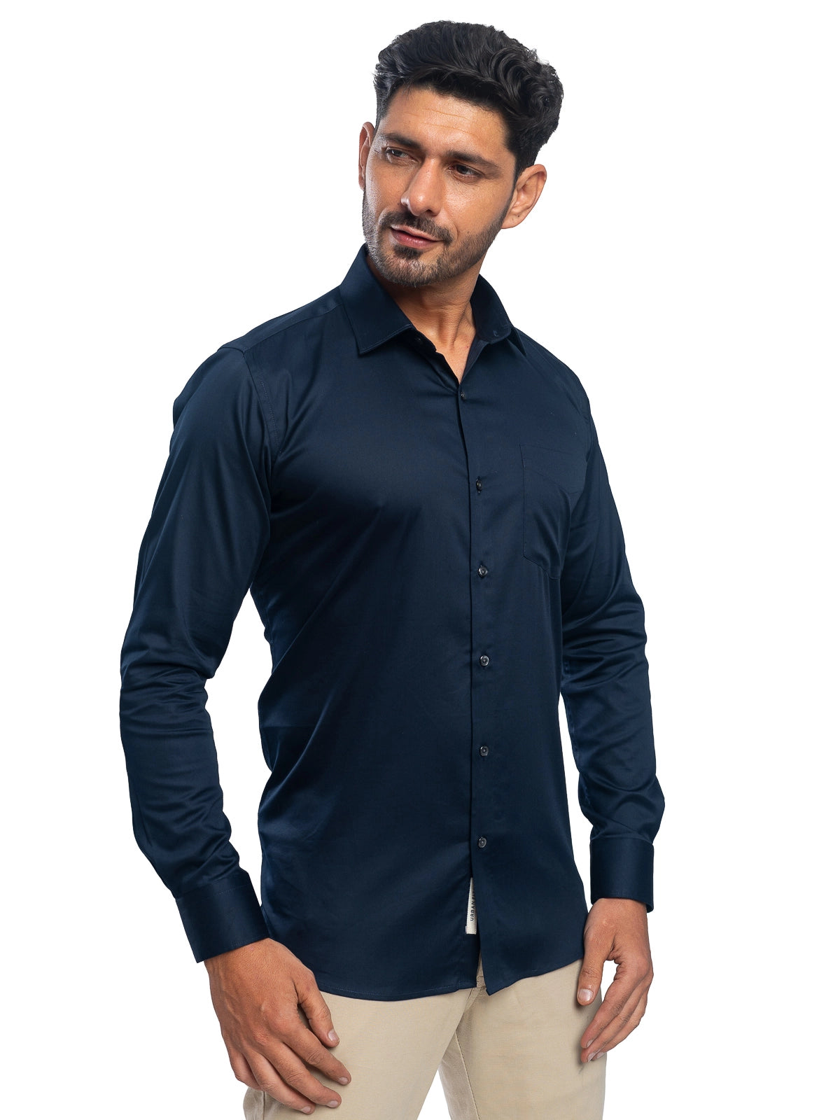 Solid Stretch Shirt in Navy Blue