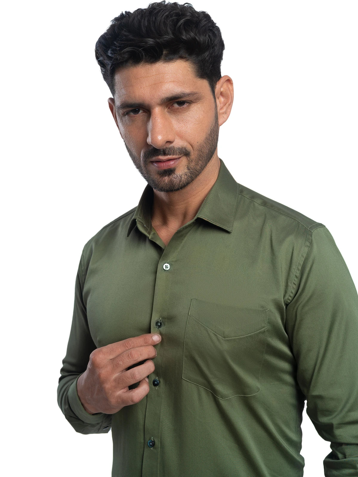 Solid Stretch Shirt in Olive Green