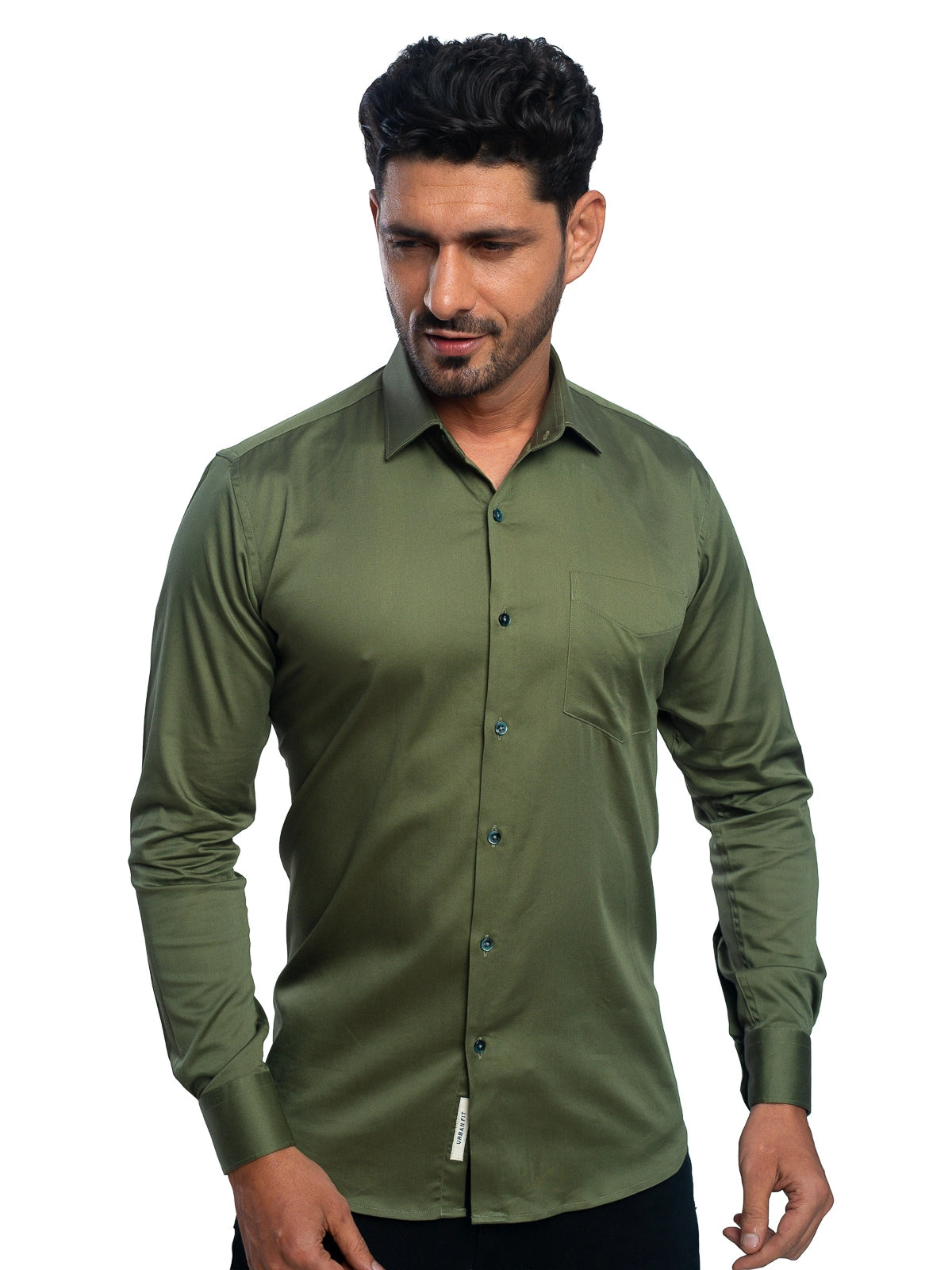 Solid Stretch Shirt in Olive Green