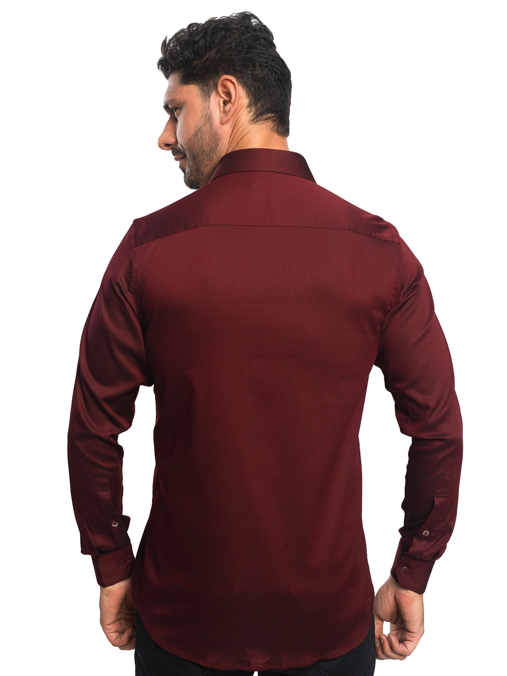 Striped Stretch Shirt in Maroon
