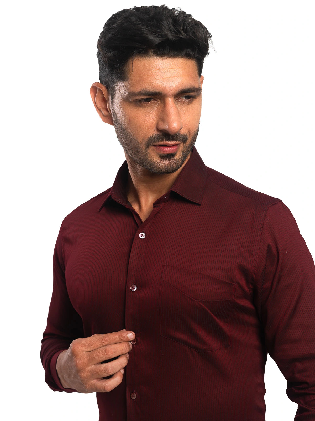 Striped Stretch Shirt in Maroon