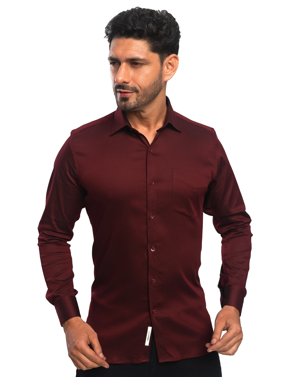 Striped Stretch Shirt in Maroon