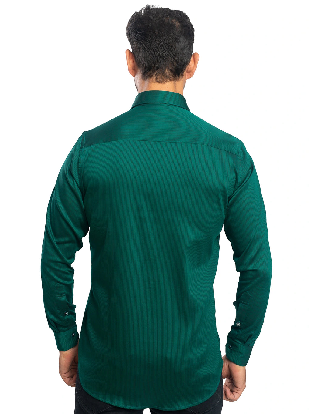 Striped Stretch Shirt in Emerald Green