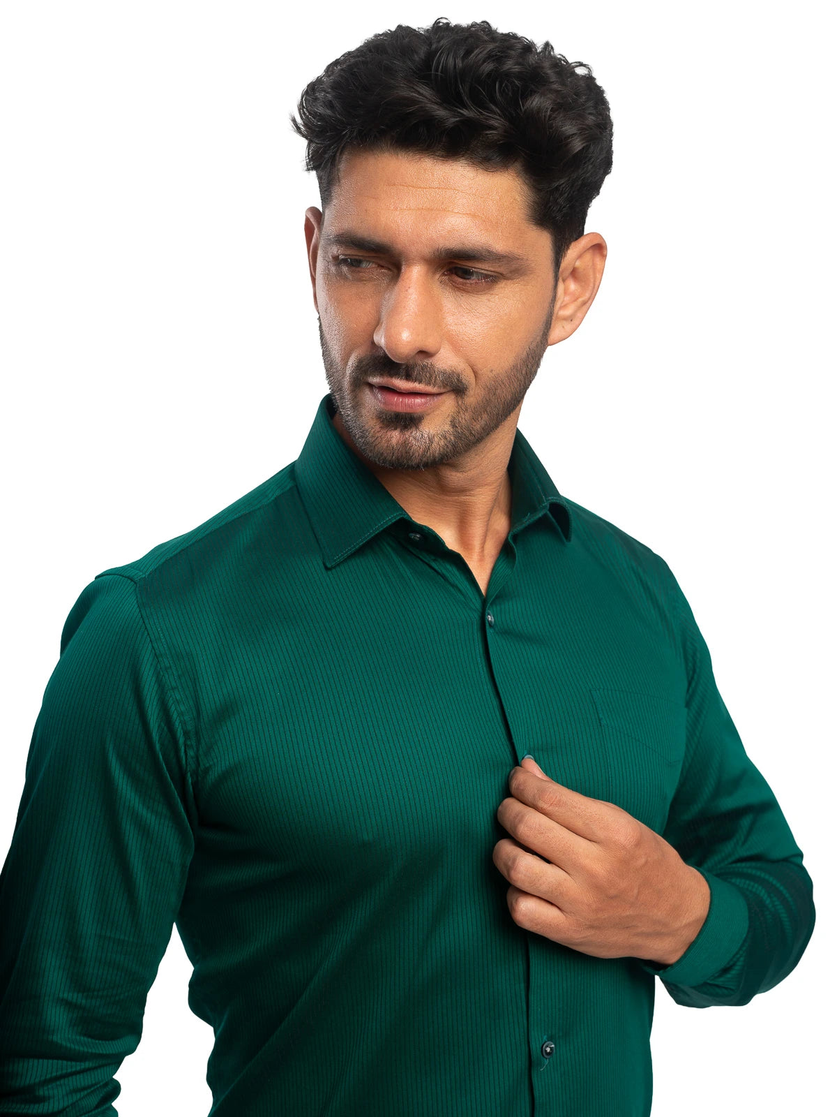 Striped Stretch Shirt in Emerald Green