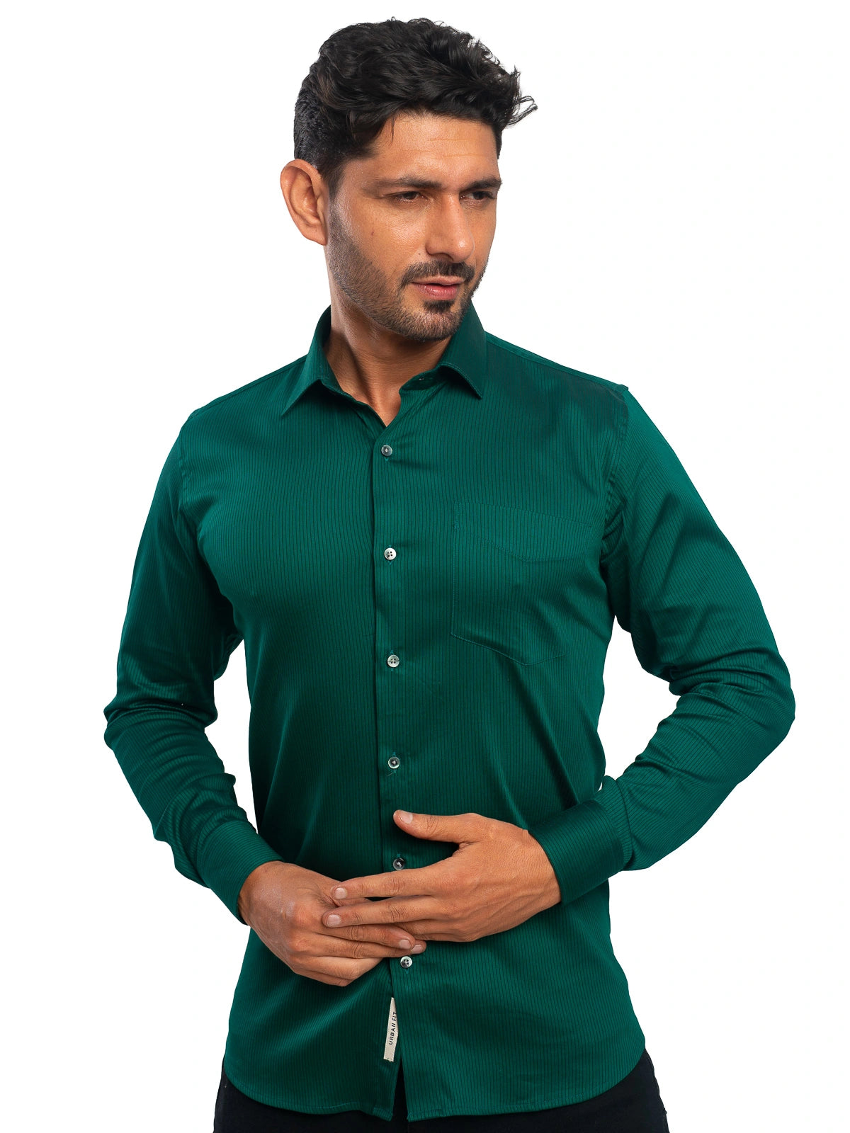 Striped Stretch Shirt in Emerald Green