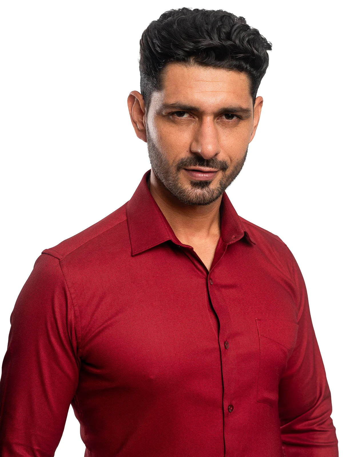 Textured Stretch Shirt in Crimson Red