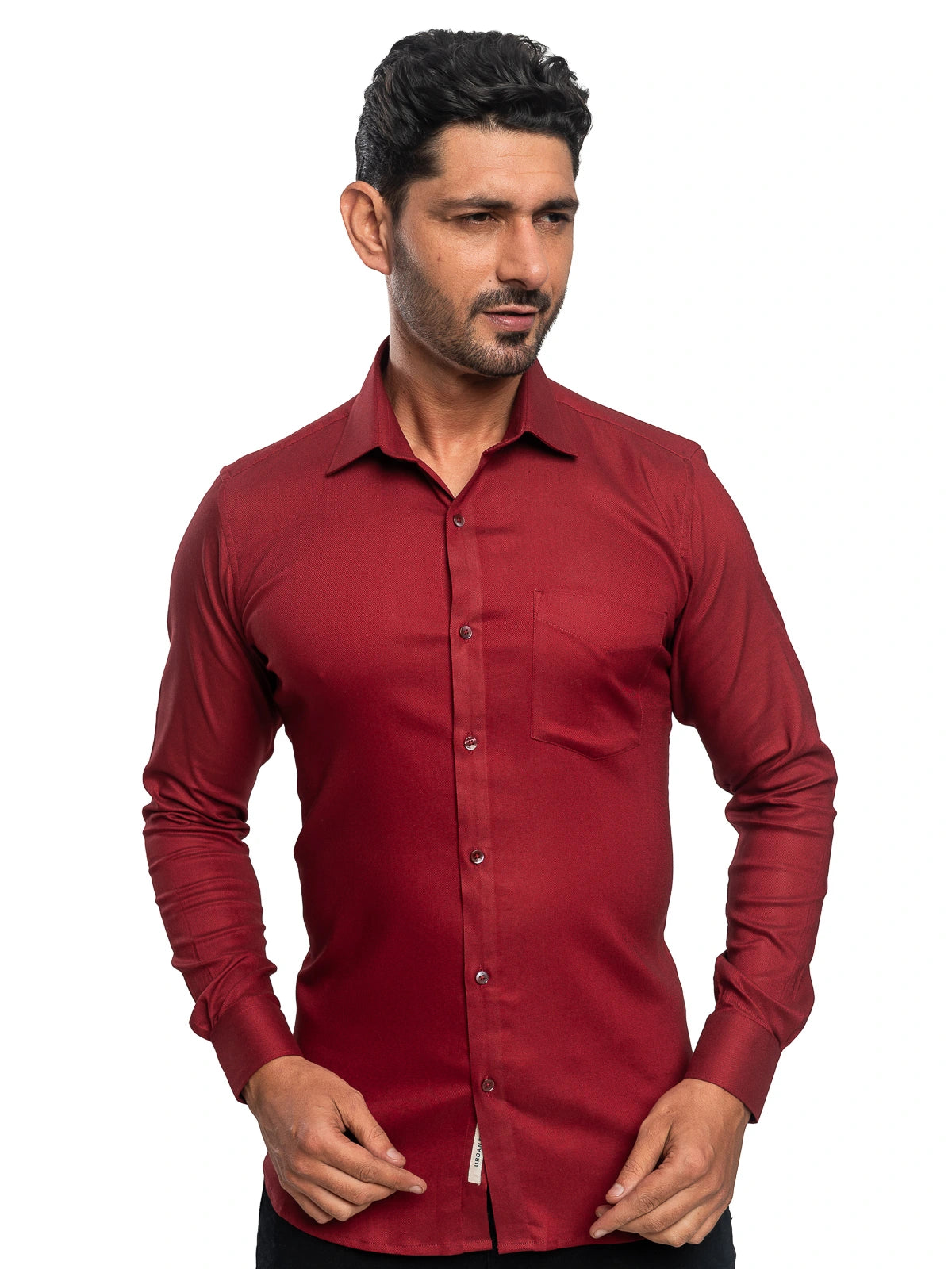Textured Stretch Shirt in Crimson Red
