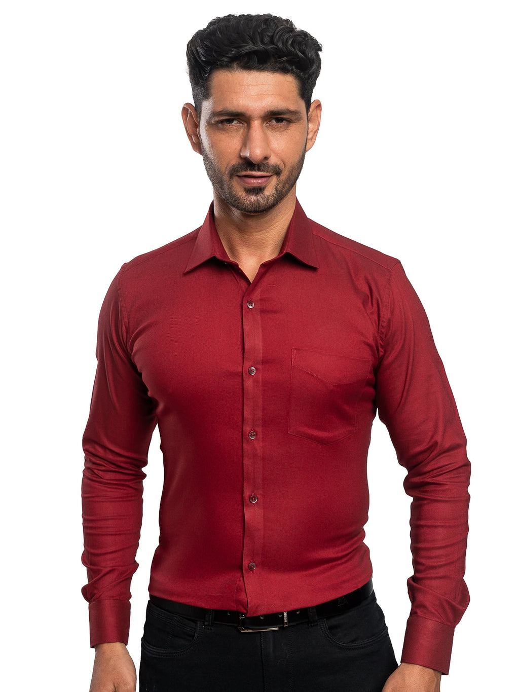 Textured Stretch Shirt in Crimson Red