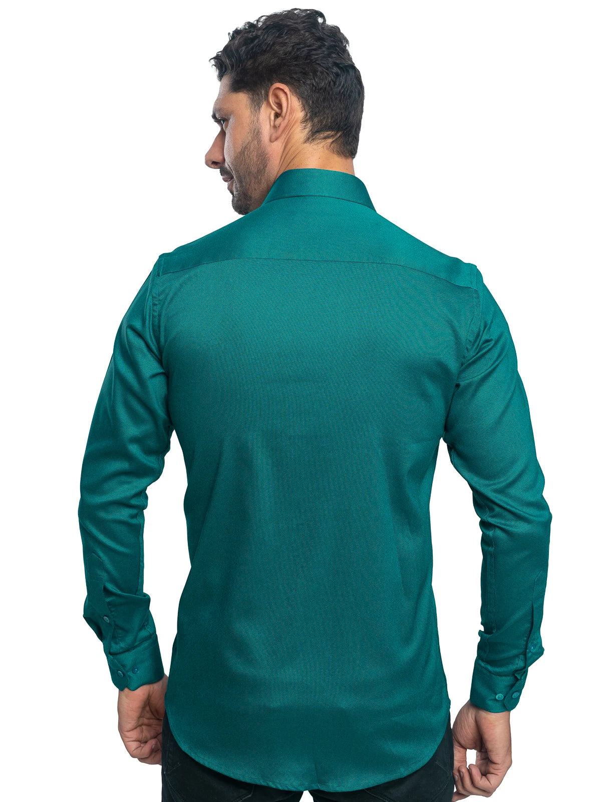 Textured Stretch Shirt in Emerald Green