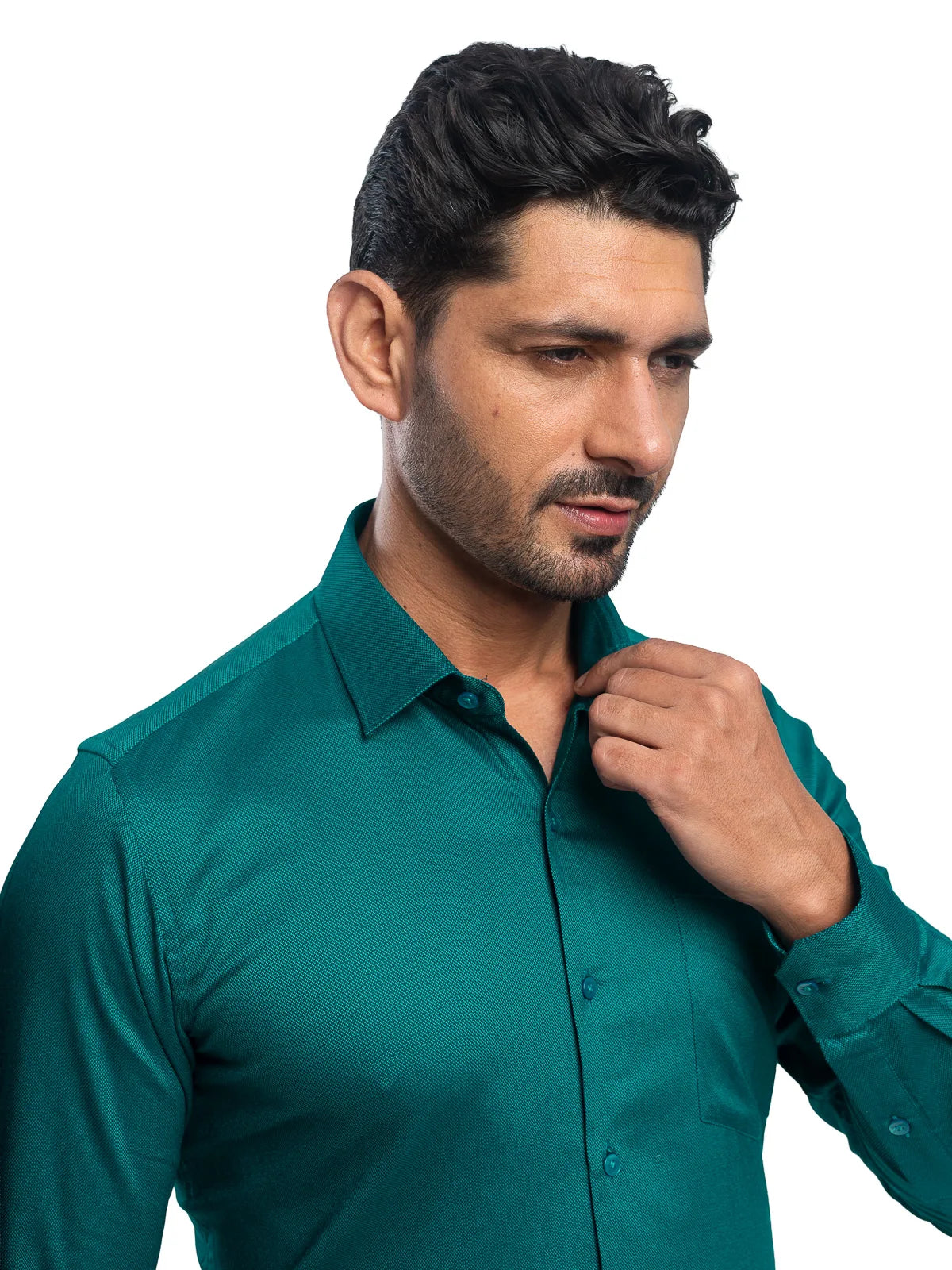 Textured Stretch Shirt in Emerald Green